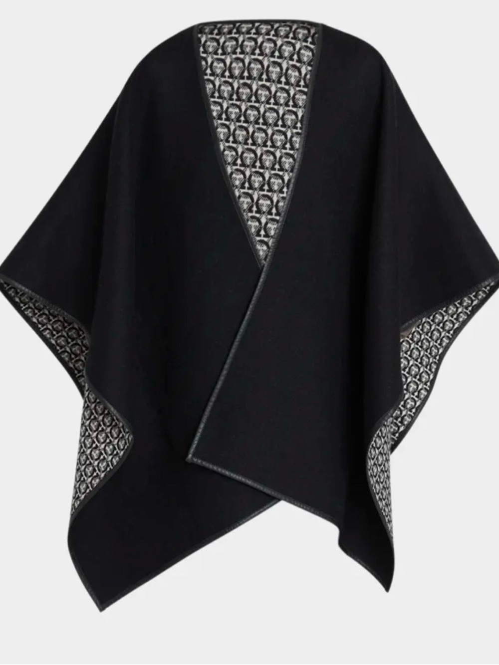 Ferragamo Reversible Black Patterned Knit Poncho